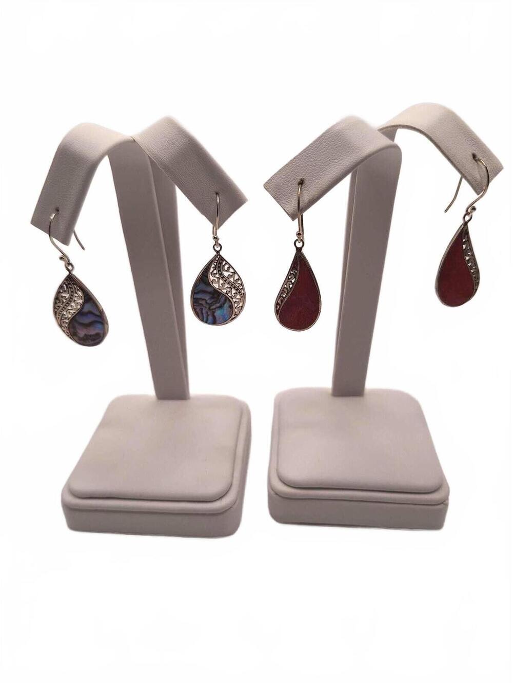 Abalone sponge coral drop dangle earrings in sterling silver set of 2